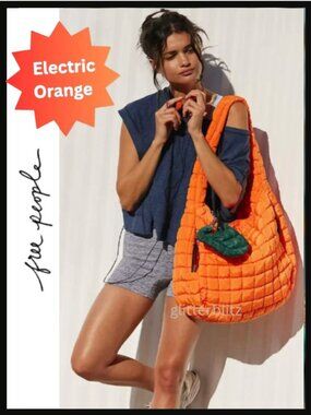Free People Quilted Carryall Tote Bag - Electric Orange